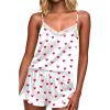 image:imageEkouaer Satin Pajamas for Women Silky Lingerie Lace Camisole and Ruffle Shorts Set 2 Piece Nightwear SXXLWhite Red Heart