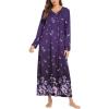image:imageEkouaer Womens Long Sleeve Nightgown Full Length Sleepwear Long Sleepshirts Henley Sleep Dress S4XLPurple Flower