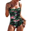 image:imageEkouaer Womens One Piece Swimsuit Ruched Tummy Control Bathing Suits Vintage Retro Push Up SwimwearFlower Black Green