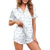image:imageEkouaer Womens Silk Satin Pajamas Set Short Sleeve Sleepwear Button Down Loungewear 2 Piece Pjs Shorts Set S5X Plus SizeBlue Bow Hydrangea