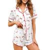 image:imageEkouaer Womens Silk Satin Pajamas Set Short Sleeve Sleepwear Button Down Loungewear 2 Piece Pjs Shorts Set S5X Plus SizePuppy Love Valentines Print