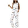 image:imageEkouaer Womens Two Piece Sets Summer Sleeveless Lounge Sets Matching Pants Airport Travel OutfitsFloral White