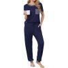 image:imageEkouaer womens pajama sets Short Sleeve Pjs Lounge Set 2 Piece Sleepwear with Long PantsNavy Blue
