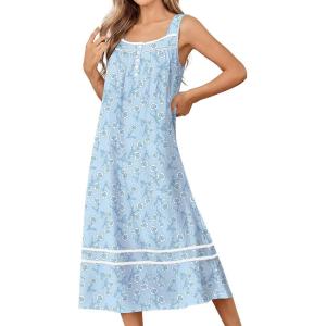image:imageEkouaer Nightgowns for Women Cotton Long Night Gowns Sleeveless Sleep Dress Victorian Nightdress Ladies Sleepwear XS4XLFloral Blue