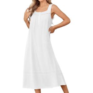 image:imageEkouaer Nightgowns for Women Cotton Long Night Gowns Sleeveless Sleep Dress Victorian Nightdress Ladies Sleepwear XS4XLWhite