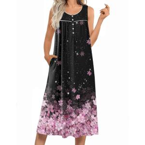 image:imageEkouaer Nightgowns for Women Long Sleeveless Night Gowns Ladies Soft Nightdress Victorian Sleepwear with Pockets SXXXLBlack Pink Sakura