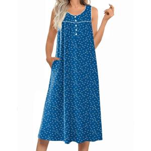 image:imageEkouaer Nightgowns for Women Long Sleeveless Night Gowns Ladies Soft Nightdress Victorian Sleepwear with Pockets SXXXLBlue  White Dogfoot