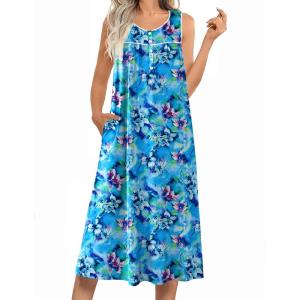 image:imageEkouaer Nightgowns for Women Long Sleeveless Night Gowns Ladies Soft Nightdress Victorian Sleepwear with Pockets SXXXLBlue Tie Dye