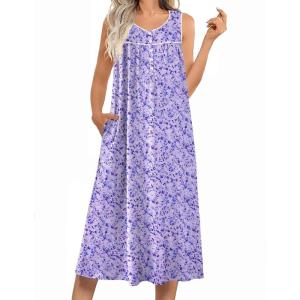 image:imageEkouaer Nightgowns for Women Long Sleeveless Night Gowns Ladies Soft Nightdress Victorian Sleepwear with Pockets SXXXLBlue White Spots