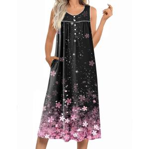 image:imageEkouaer Nightgowns for Women Long Sleeveless Night Gowns Ladies Soft Nightdress Victorian Sleepwear with Pockets SXXXLCherry Blossoms