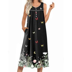 image:imageEkouaer Nightgowns for Women Long Sleeveless Night Gowns Ladies Soft Nightdress Victorian Sleepwear with Pockets SXXXLFlower Butterfly