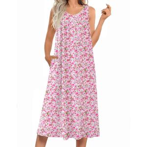 image:imageEkouaer Nightgowns for Women Long Sleeveless Night Gowns Ladies Soft Nightdress Victorian Sleepwear with Pockets SXXXLPink Florals