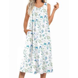 image:imageEkouaer Nightgowns for Women Long Sleeveless Night Gowns Ladies Soft Nightdress Victorian Sleepwear with Pockets SXXXLWhite  Botanical Flowers