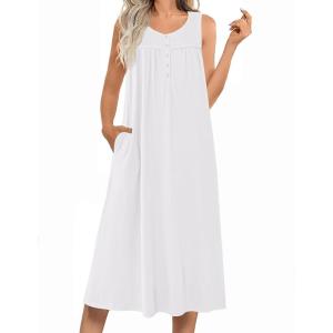 image:imageEkouaer Nightgowns for Women Long Sleeveless Night Gowns Ladies Soft Nightdress Victorian Sleepwear with Pockets SXXXLWhite