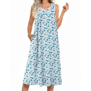image:imageEkouaer Nightgowns for Women Long Sleeveless Night Gowns Ladies Soft Nightdress Victorian Sleepwear with Pockets SXXXLWhite Flower Print