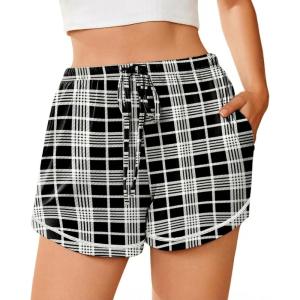 image:imageEkouaer Pajama Shorts for Women 2026 Soft Sleep Shorts Casual Lounge Bottoms Comfy Pj Bottoms with PocketsBlack Plaid