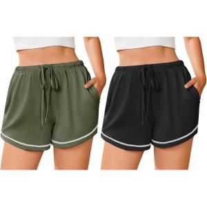 image:imageEkouaer Pajama Shorts for Women 2026 Soft Sleep Shorts Casual Lounge Bottoms Comfy Pj Bottoms with PocketsBlack and Army Green