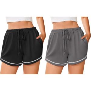 image:imageEkouaer Pajama Shorts for Women 2026 Soft Sleep Shorts Casual Lounge Bottoms Comfy Pj Bottoms with PocketsBlack and Dark Grey