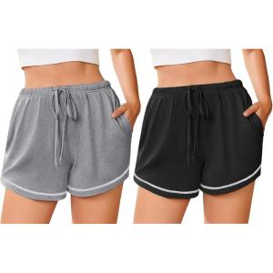 image:imageEkouaer Pajama Shorts for Women 2026 Soft Sleep Shorts Casual Lounge Bottoms Comfy Pj Bottoms with PocketsBlack and Light Grey