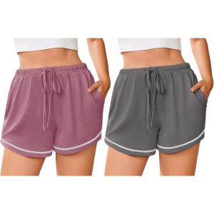 image:imageEkouaer Pajama Shorts for Women 2026 Soft Sleep Shorts Casual Lounge Bottoms Comfy Pj Bottoms with PocketsDark Grey and Dusty Rose