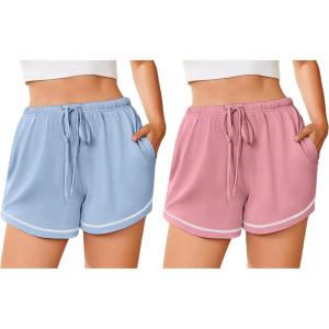 image:imageEkouaer Pajama Shorts for Women 2026 Soft Sleep Shorts Casual Lounge Bottoms Comfy Pj Bottoms with PocketsPink and Blue