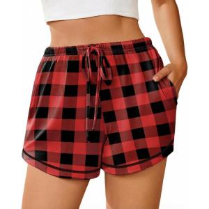 image:imageEkouaer Pajama Shorts for Women 2026 Soft Sleep Shorts Casual Lounge Bottoms Comfy Pj Bottoms with PocketsRed Plaid