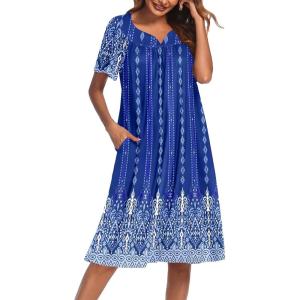 image:imageEkouaer Womens House Dress with PocketsBlue Ethnic Flower