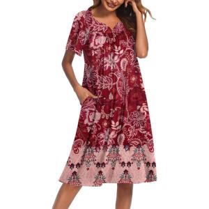 image:imageEkouaer Womens House Dress with PocketsFloral Dark Red