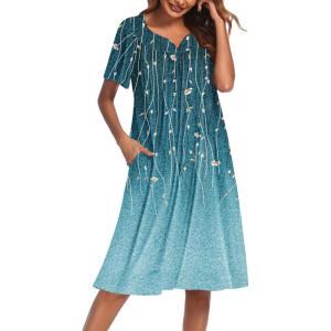 image:imageEkouaer Womens House Dress with PocketsLeaf Blue