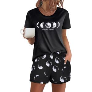 image:imageEkouaer Womens Pajama Sets Short Sleeve Pjs 2 Piece Top and Shorts Sleepwear Comfy Soft Lounge Sets with PocketsMoon Print