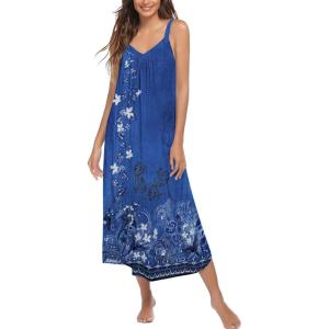 image:imageEkouaer Womens Sleeveless Nightgown Full Slip Nightshirt Print Nightwear Full Length Loungewear Soft NightdressBlue Ethnic Style