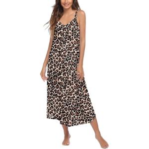 image:imageEkouaer Womens Sleeveless Nightgown Full Slip Nightshirt Print Nightwear Full Length Loungewear Soft NightdressBrown Leopard Print