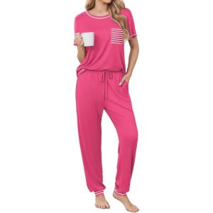 image:imageEkouaer womens pajama sets Short Sleeve Pjs Lounge Set 2 Piece Sleepwear with Long PantsHot Pink