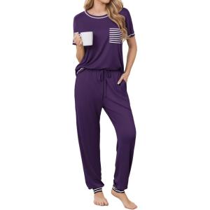 image:imageEkouaer womens pajama sets Short Sleeve Pjs Lounge Set 2 Piece Sleepwear with Long PantsIndigo