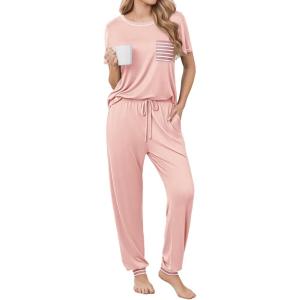 image:imageEkouaer womens pajama sets Short Sleeve Pjs Lounge Set 2 Piece Sleepwear with Long PantsLight Pink