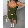 image:imageEkouaer Lounge Sets for Women 2 Piece Sleeveless Pajamas Sets Knit Casual Summer Cami Tank Tops and ShortsArmy Green