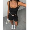 image:imageEkouaer Lounge Sets for Women 2 Piece Sleeveless Pajamas Sets Knit Casual Summer Cami Tank Tops and ShortsBlack