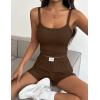 image:imageEkouaer Lounge Sets for Women 2 Piece Sleeveless Pajamas Sets Knit Casual Summer Cami Tank Tops and ShortsBrown