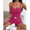 image:imageEkouaer Lounge Sets for Women 2 Piece Sleeveless Pajamas Sets Knit Casual Summer Cami Tank Tops and ShortsHot Pink