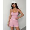 image:imageEkouaer Lounge Sets for Women 2 Piece Sleeveless Pajamas Sets Knit Casual Summer Cami Tank Tops and ShortsPink