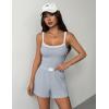 image:imageEkouaer Lounge Sets for Women 2 Piece Sleeveless Pajamas Sets Knit Casual Summer Cami Tank Tops and ShortsWhite Blue