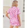 image:imageEkouaer Womens Silk Satin Pajama Sets 2 Piece Button Down Silk Pjs Shorts Sets Cute Print Short Sleeve Sleepwear S4XLBow Print