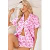image:imageEkouaer Womens Silk Satin Pajama Sets 2 Piece Button Down Silk Pjs Shorts Sets Cute Print Short Sleeve Sleepwear S4XLBow Print