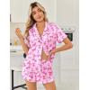 image:imageEkouaer Womens Silk Satin Pajama Sets 2 Piece Button Down Silk Pjs Shorts Sets Cute Print Short Sleeve Sleepwear S4XLBow Print
