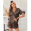 image:imageEkouaer Womens Silk Satin Pajama Sets 2 Piece Button Down Silk Pjs Shorts Sets Cute Print Short Sleeve Sleepwear S4XLBrown Leaf Print