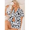 image:imageEkouaer Womens Silk Satin Pajama Sets 2 Piece Button Down Silk Pjs Shorts Sets Cute Print Short Sleeve Sleepwear S4XLCow Print