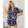 image:imageEkouaer Womens Silk Satin Pajama Sets 2 Piece Button Down Silk Pjs Shorts Sets Cute Print Short Sleeve Sleepwear S4XLDark Blue Baseball Print