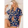 image:imageEkouaer Womens Silk Satin Pajama Sets 2 Piece Button Down Silk Pjs Shorts Sets Cute Print Short Sleeve Sleepwear S4XLDark Blue Baseball Print