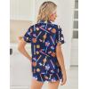 image:imageEkouaer Womens Silk Satin Pajama Sets 2 Piece Button Down Silk Pjs Shorts Sets Cute Print Short Sleeve Sleepwear S4XLDark Blue Baseball Print