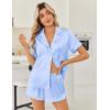 image:imageEkouaer Womens Silk Satin Pajama Sets 2 Piece Button Down Silk Pjs Shorts Sets Cute Print Short Sleeve Sleepwear S4XLLight Blue